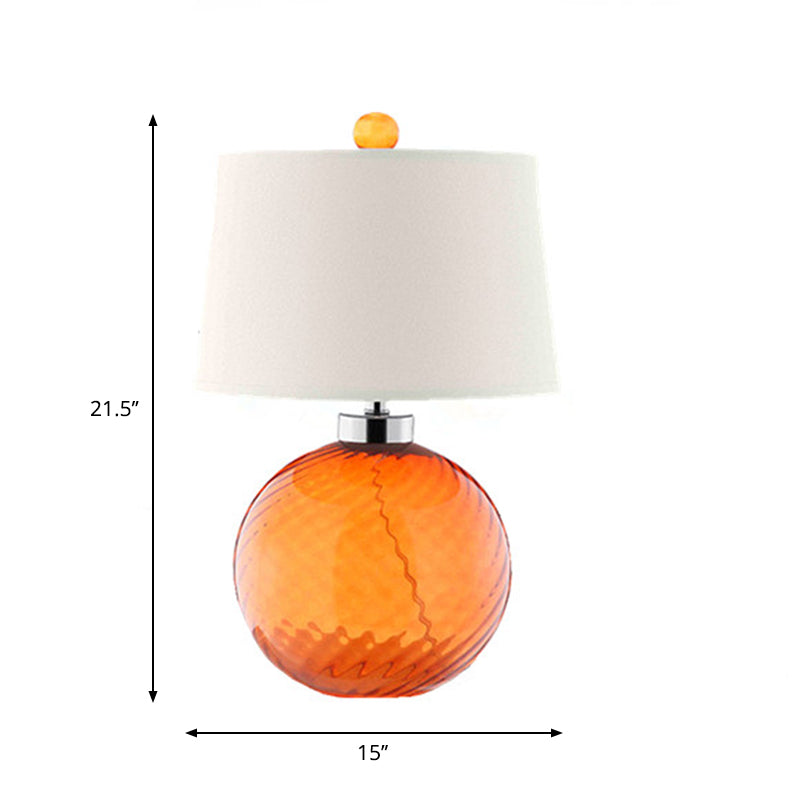1-Bulb Blown Glass Table Lamp Retro Style Orange Sphere Base Bedroom Table Light with Barrel Fabric Shade Clearhalo 'Lamps' 'Table Lamps' Lighting' 1193612