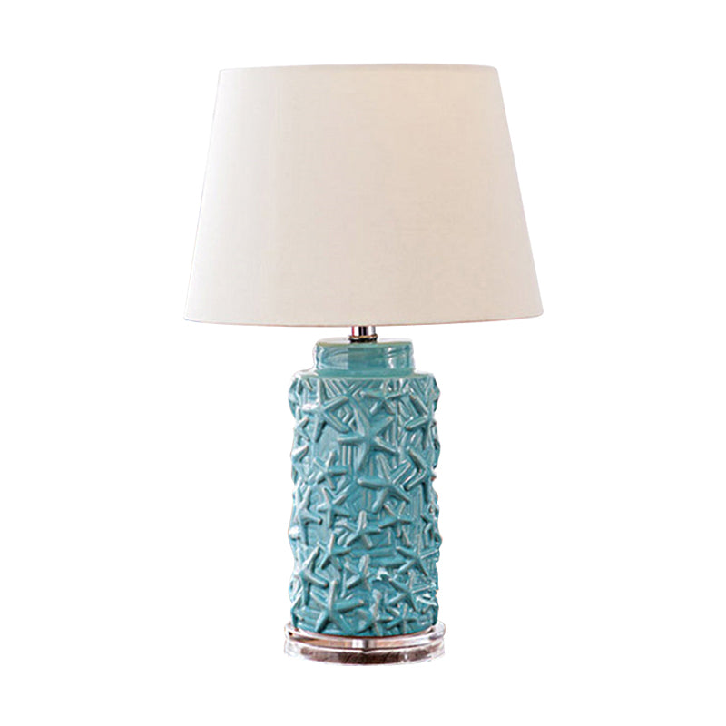 Blue Barrel Shade Desk Light Traditional Fabric 1 Light Study Room Nightstand Lamp for Bedroom Clearhalo 'Lamps' 'Table Lamps' Lighting' 1193615