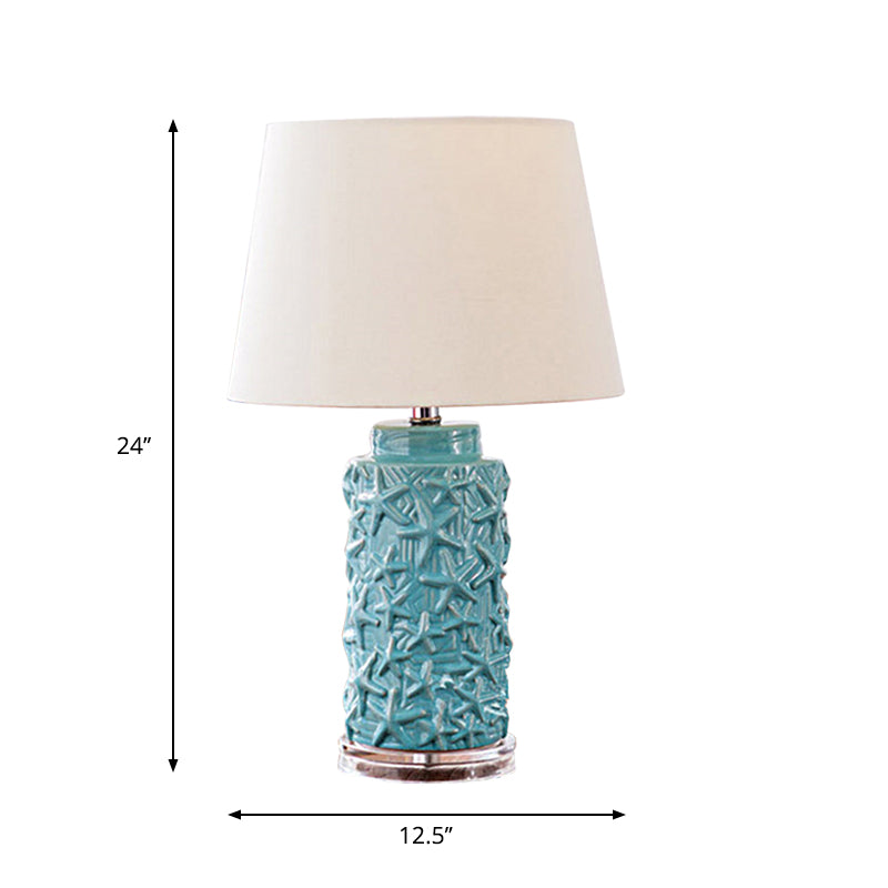 Blue Barrel Shade Desk Light Traditional Fabric 1 Light Study Room Nightstand Lamp for Bedroom Clearhalo 'Lamps' 'Table Lamps' Lighting' 1193616
