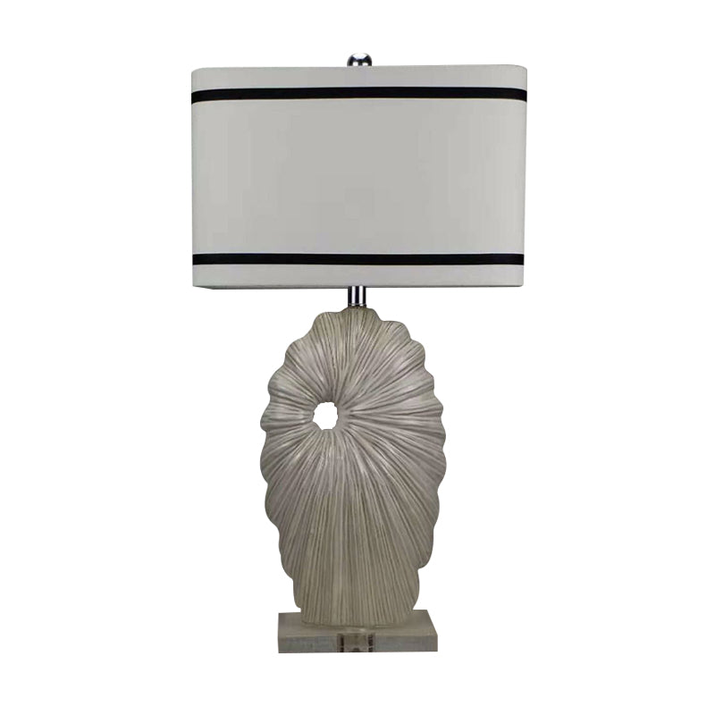Fabric Black-White Table Light Rectangular Shade 1 Head Antiqued Style Table Lamp with Shell Porcelain Base Clearhalo 'Lamps' 'Table Lamps' Lighting' 1193619