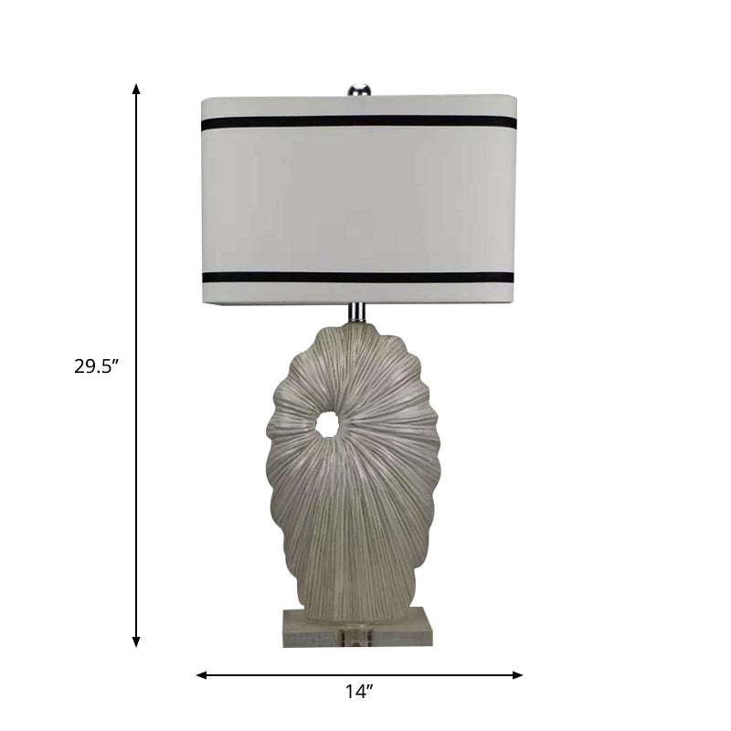 Fabric Black-White Table Light Rectangular Shade 1 Head Antiqued Style Table Lamp with Shell Porcelain Base Clearhalo 'Lamps' 'Table Lamps' Lighting' 1193620