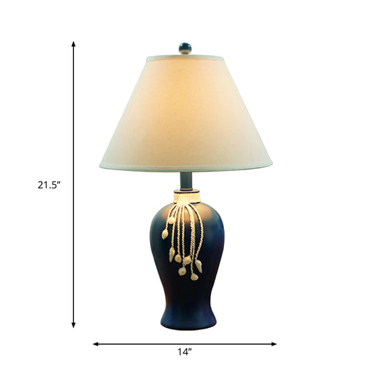Flared Shaped Night Table Lamp Traditional Style 1-Bulb Fabric Table Light in Blue for Living Room Clearhalo 'Lamps' 'Table Lamps' Lighting' 1193624