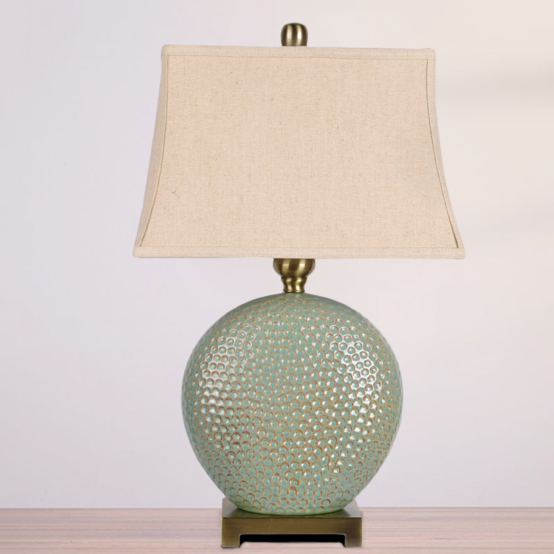 Flared Shaped Desk Light Vintage Style 1 Light Fabric Nightstand Lamp in Green for Bedside Clearhalo 'Lamps' 'Table Lamps' Lighting' 1193642