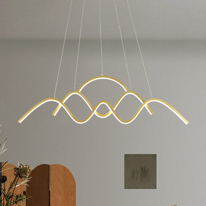 Wave Dining Room Island Light Fixture Metal LED Modernism Hanging Lamp Kit in Gold, White/Warm Light Gold Clearhalo 'Ceiling Lights' 'Island Lights' Lighting' 1193681