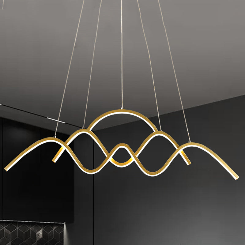 Wave Dining Room Island Light Fixture Metal LED Modernism Hanging Lamp Kit in Gold, White/Warm Light Clearhalo 'Ceiling Lights' 'Island Lights' Lighting' 1193682