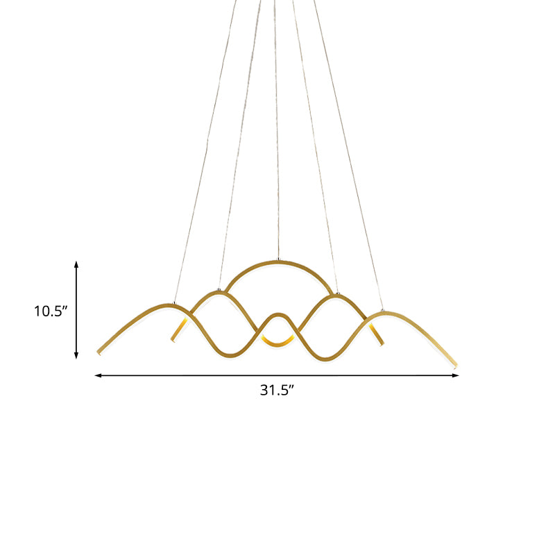 Wave Dining Room Island Light Fixture Metal LED Modernism Hanging Lamp Kit in Gold, White/Warm Light Clearhalo 'Ceiling Lights' 'Island Lights' Lighting' 1193684
