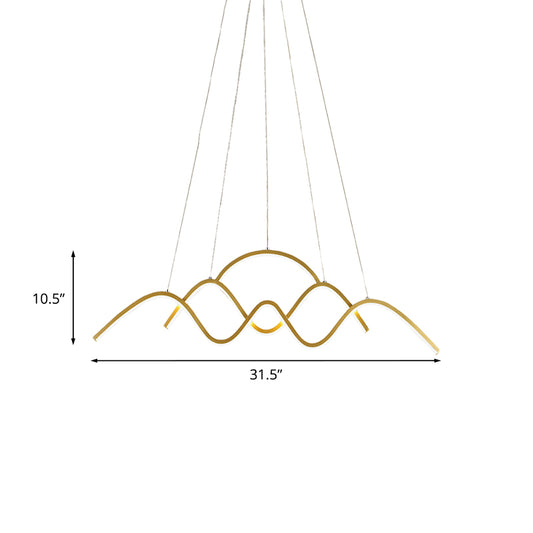 Wave Dining Room Island Light Fixture Metal LED Modernism Hanging Lamp Kit in Gold, White/Warm Light Clearhalo 'Ceiling Lights' 'Island Lights' Lighting' 1193684