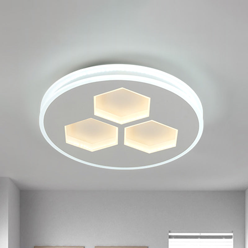 White Finish Circle Flush Lighting Modernism LED Acrylic Ceiling Mounted Fixture with Hexagon Design Clearhalo 'Ceiling Lights' 'Close To Ceiling Lights' 'Close to ceiling' 'Flush mount' Lighting' 1193701