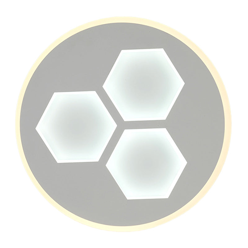 White Finish Circle Flush Lighting Modernism LED Acrylic Ceiling Mounted Fixture with Hexagon Design Clearhalo 'Ceiling Lights' 'Close To Ceiling Lights' 'Close to ceiling' 'Flush mount' Lighting' 1193702