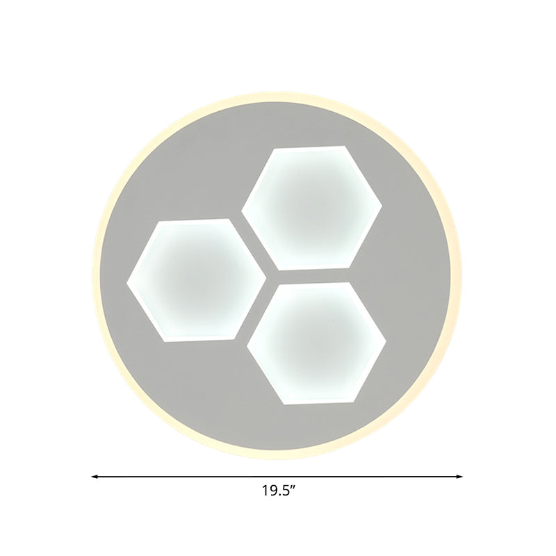 White Finish Circle Flush Lighting Modernism LED Acrylic Ceiling Mounted Fixture with Hexagon Design Clearhalo 'Ceiling Lights' 'Close To Ceiling Lights' 'Close to ceiling' 'Flush mount' Lighting' 1193703