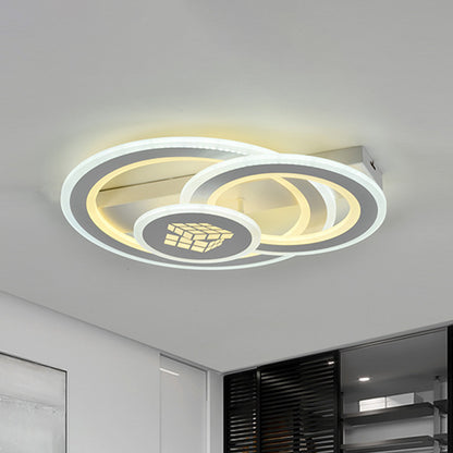 3-Circular Semi Mount Lighting Modernism Acrylic LED White Close to Ceiling Lamp for Bedroom White Clearhalo 'Ceiling Lights' 'Close To Ceiling Lights' 'Close to ceiling' 'Semi-flushmount' Lighting' 1193731