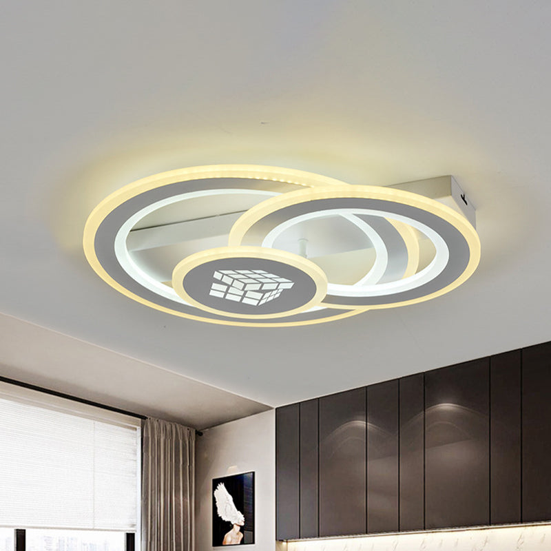 3-Circular Semi Mount Lighting Modernism Acrylic LED White Close to Ceiling Lamp for Bedroom Clearhalo 'Ceiling Lights' 'Close To Ceiling Lights' 'Close to ceiling' 'Semi-flushmount' Lighting' 1193732