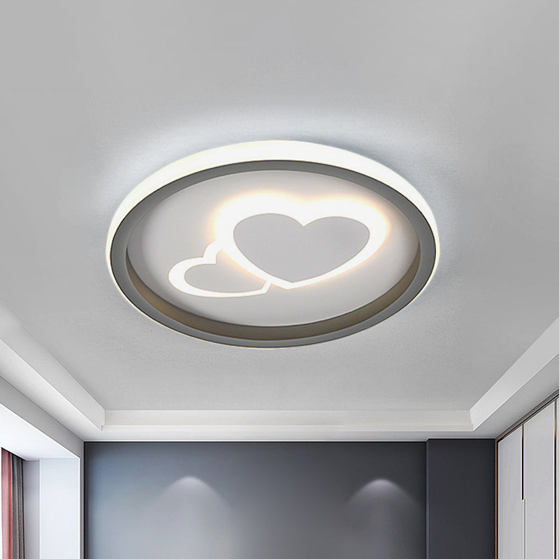 Acrylic Round/Loving Heart Pattern Flush Light Modern LED Grey Flush Mount Fixture for Bedroom Clearhalo 'Ceiling Lights' 'Close To Ceiling Lights' 'Close to ceiling' 'Flush mount' Lighting' 1193769