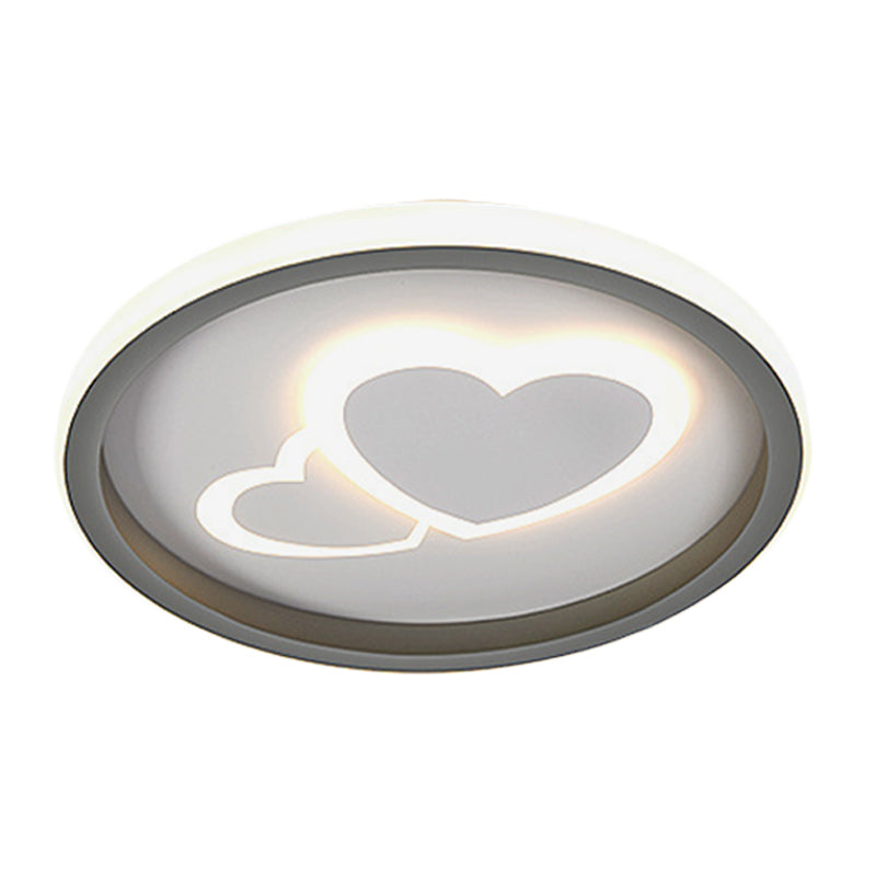 Acrylic Round/Loving Heart Pattern Flush Light Modern LED Grey Flush Mount Fixture for Bedroom Clearhalo 'Ceiling Lights' 'Close To Ceiling Lights' 'Close to ceiling' 'Flush mount' Lighting' 1193770