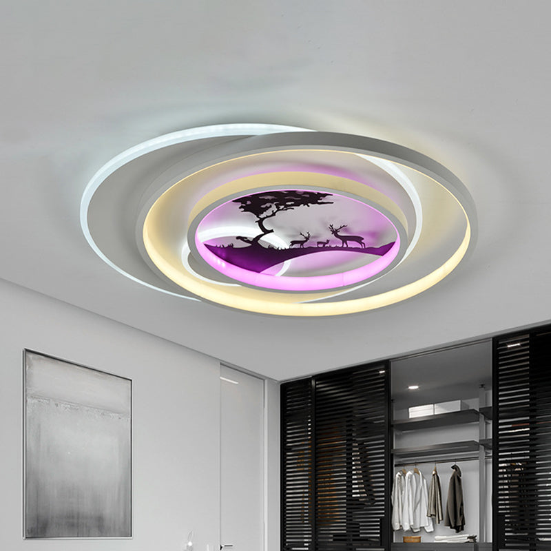 White Hoop Flush Light Fixture Modernism LED Acrylic Flushmount Lamp with Flower/Deer/Feather Pattern Clearhalo 'Ceiling Lights' 'Close To Ceiling Lights' 'Close to ceiling' 'Flush mount' Lighting' 1193773