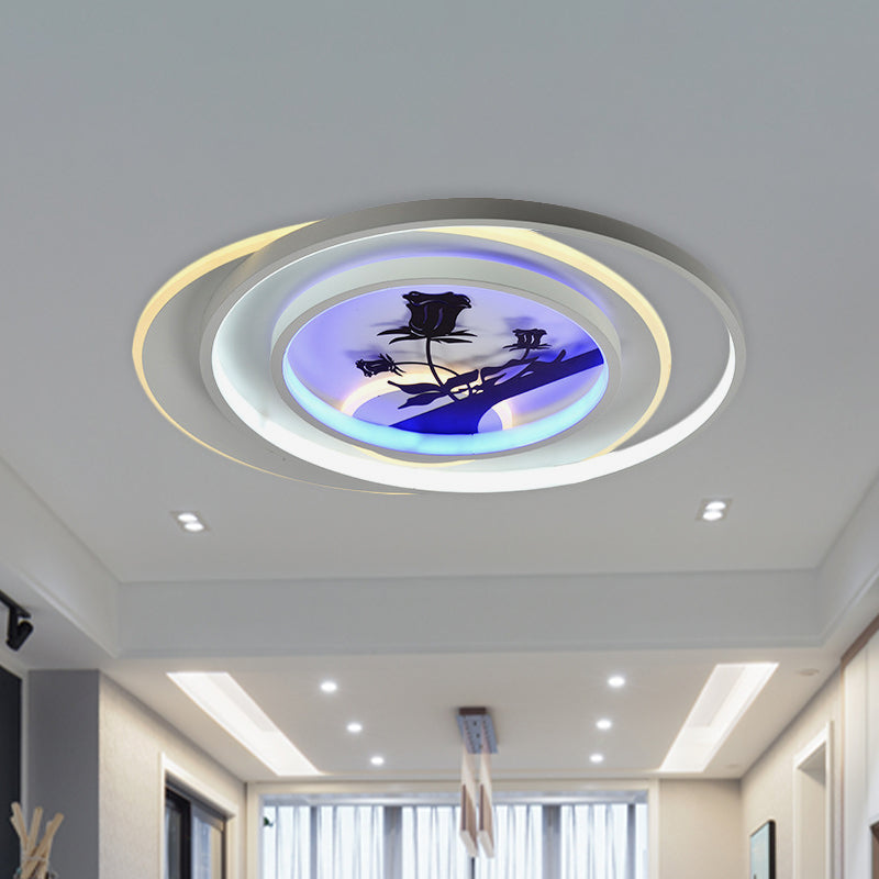 White Hoop Flush Light Fixture Modernism LED Acrylic Flushmount Lamp with Flower/Deer/Feather Pattern Clearhalo 'Ceiling Lights' 'Close To Ceiling Lights' 'Close to ceiling' 'Flush mount' Lighting' 1193777