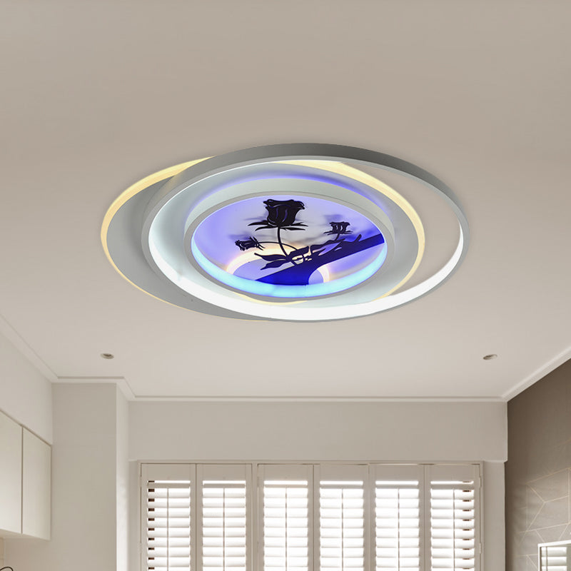 White Hoop Flush Light Fixture Modernism LED Acrylic Flushmount Lamp with Flower/Deer/Feather Pattern Clearhalo 'Ceiling Lights' 'Close To Ceiling Lights' 'Close to ceiling' 'Flush mount' Lighting' 1193778