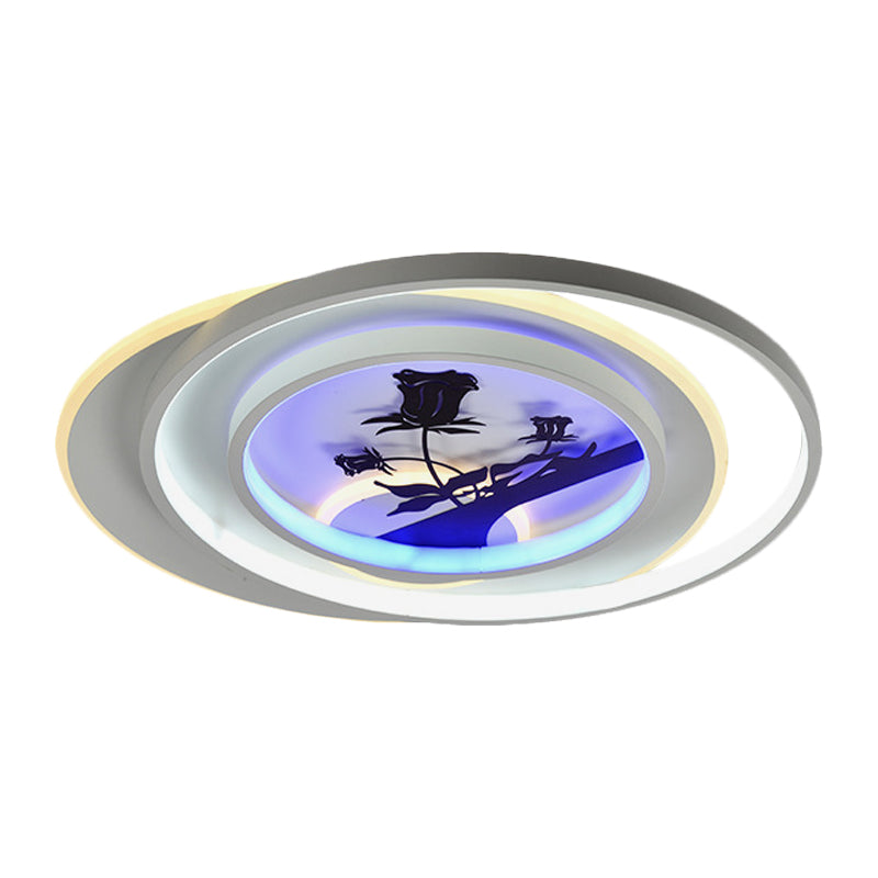 White Hoop Flush Light Fixture Modernism LED Acrylic Flushmount Lamp with Flower/Deer/Feather Pattern Clearhalo 'Ceiling Lights' 'Close To Ceiling Lights' 'Close to ceiling' 'Flush mount' Lighting' 1193779