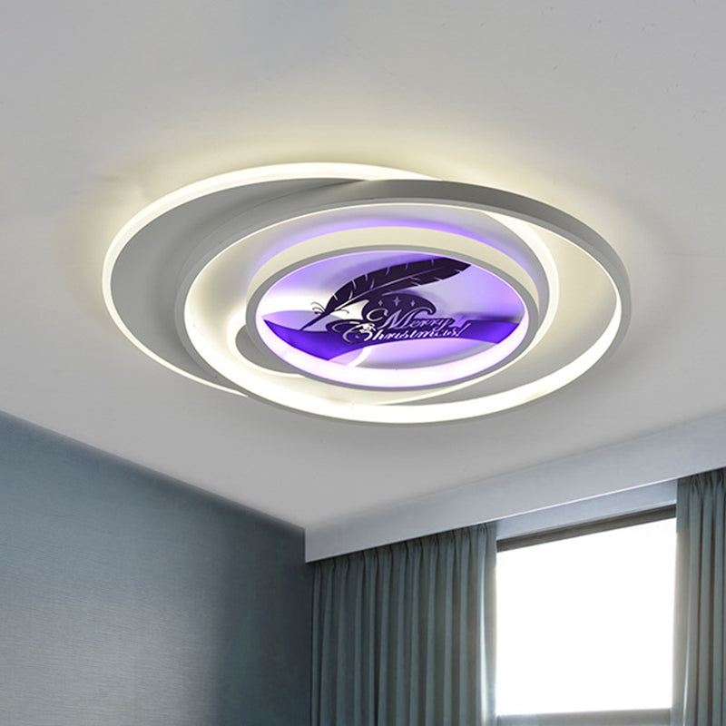 White Hoop Flush Light Fixture Modernism LED Acrylic Flushmount Lamp with Flower/Deer/Feather Pattern White Feather Clearhalo 'Ceiling Lights' 'Close To Ceiling Lights' 'Close to ceiling' 'Flush mount' Lighting' 1193781