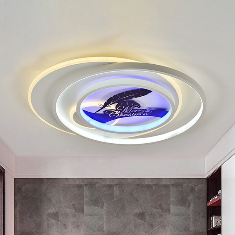 White Hoop Flush Light Fixture Modernism LED Acrylic Flushmount Lamp with Flower/Deer/Feather Pattern Clearhalo 'Ceiling Lights' 'Close To Ceiling Lights' 'Close to ceiling' 'Flush mount' Lighting' 1193782