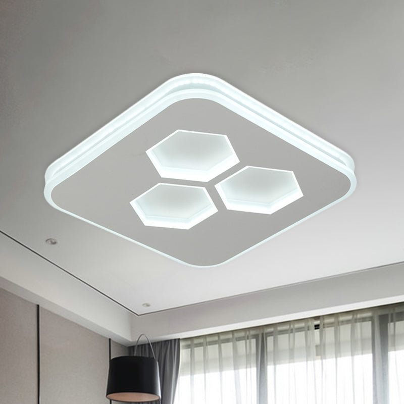 Squared Ceiling Mounted Light Modern Acrylic LED White Flush Lamp Fixture with Hexagon Design White Clearhalo 'Ceiling Lights' 'Close To Ceiling Lights' 'Close to ceiling' 'Flush mount' Lighting' 1193814