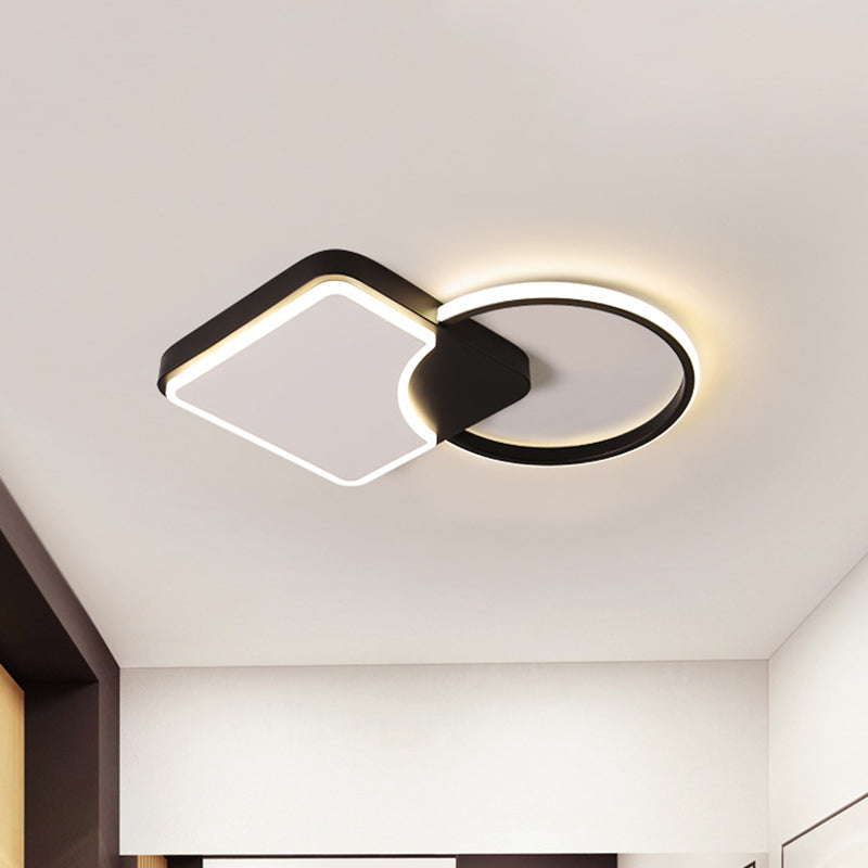 Ring and Rhombus Corridor Flush Lighting Metallic LED Modern Flush Mounted Lamp Fixture in Black, White/Warm Light (The customization will be 15 days) Clearhalo 'Ceiling Lights' 'Close To Ceiling Lights' 'Close to ceiling' 'Flush mount' Lighting' 1193845