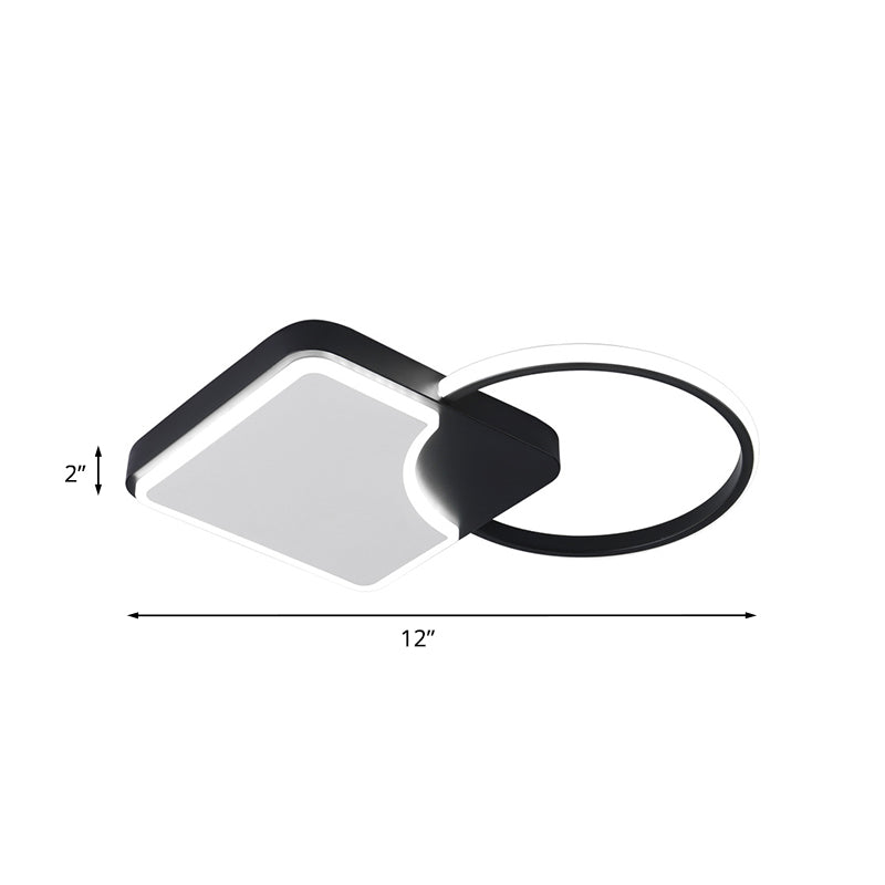 Ring and Rhombus Corridor Flush Lighting Metallic LED Modern Flush Mounted Lamp Fixture in Black, White/Warm Light (The customization will be 15 days) Clearhalo 'Ceiling Lights' 'Close To Ceiling Lights' 'Close to ceiling' 'Flush mount' Lighting' 1193847
