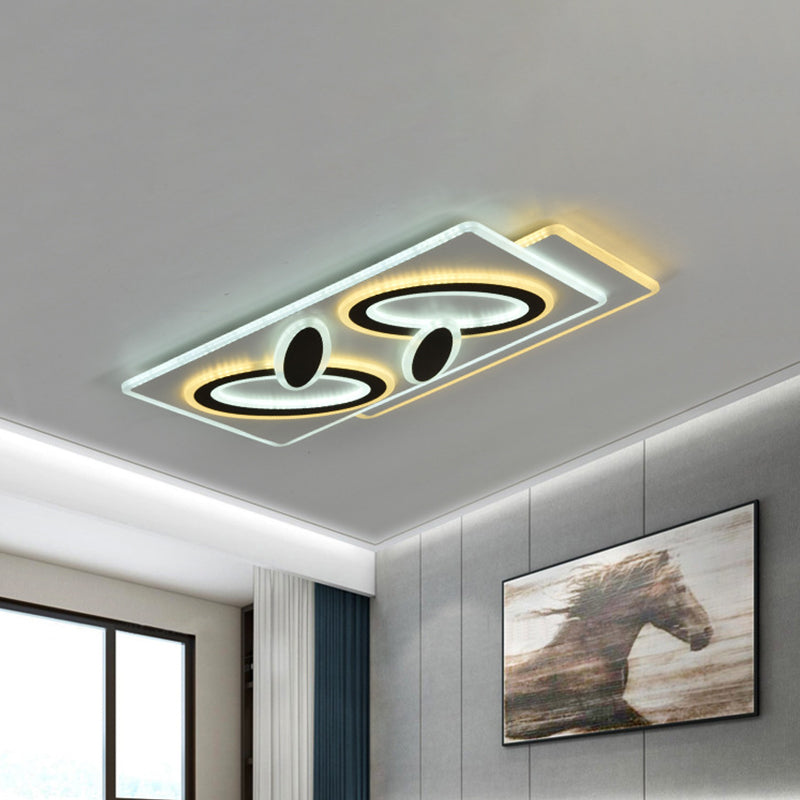 Round/Oval/Rectangle Flush Light Fixture Modernism Acrylic LED Bedroom Panel Flushmount in Black and White Clearhalo 'Ceiling Lights' 'Close To Ceiling Lights' 'Close to ceiling' 'Flush mount' Lighting' 1193857