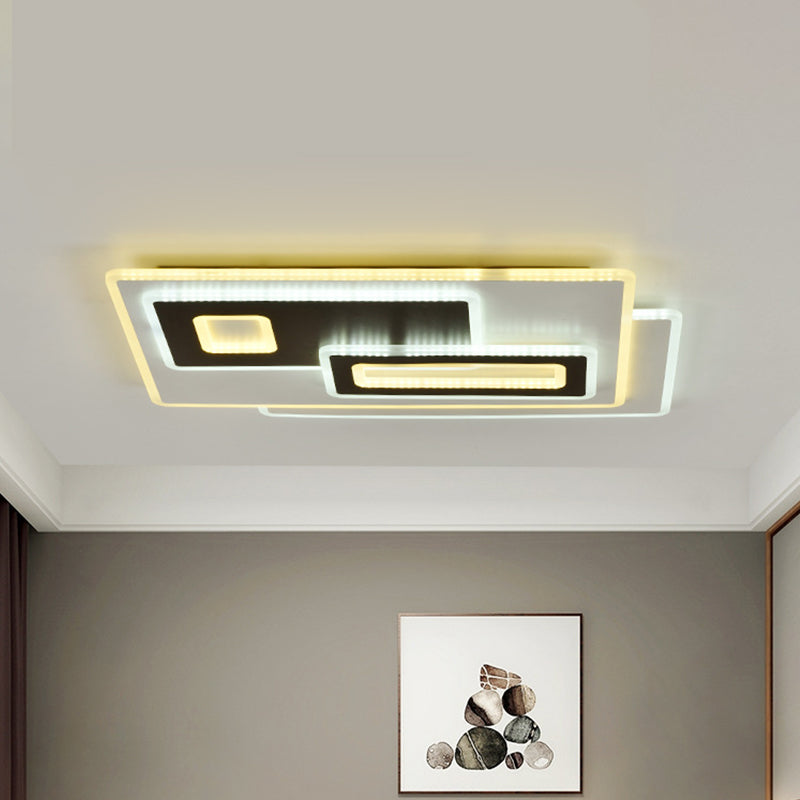 Round/Oval/Rectangle Flush Light Fixture Modernism Acrylic LED Bedroom Panel Flushmount in Black and White Clearhalo 'Ceiling Lights' 'Close To Ceiling Lights' 'Close to ceiling' 'Flush mount' Lighting' 1193866