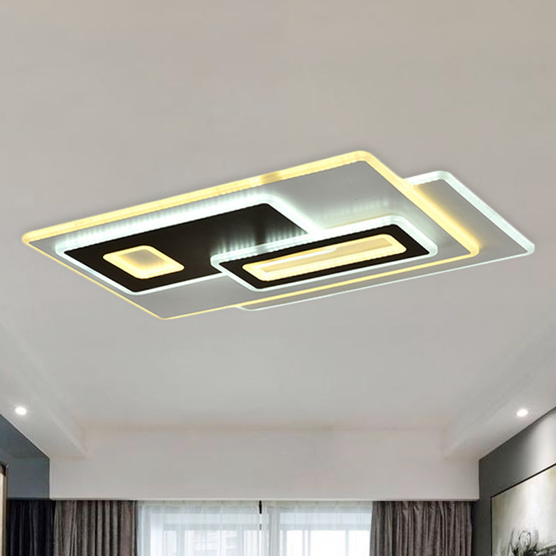 Round/Oval/Rectangle Flush Light Fixture Modernism Acrylic LED Bedroom Panel Flushmount in Black and White Clearhalo 'Ceiling Lights' 'Close To Ceiling Lights' 'Close to ceiling' 'Flush mount' Lighting' 1193867