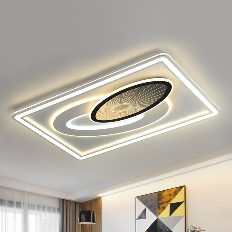 Rectangular Living Room Flush Mount Acrylic LED Modern Ceiling Flush with Oval Detail in Black and White - Clearhalo - 'Ceiling Lights' - 'Close To Ceiling Lights' - 'Close to ceiling' - 'Flush mount' - Lighting' - 1193871
