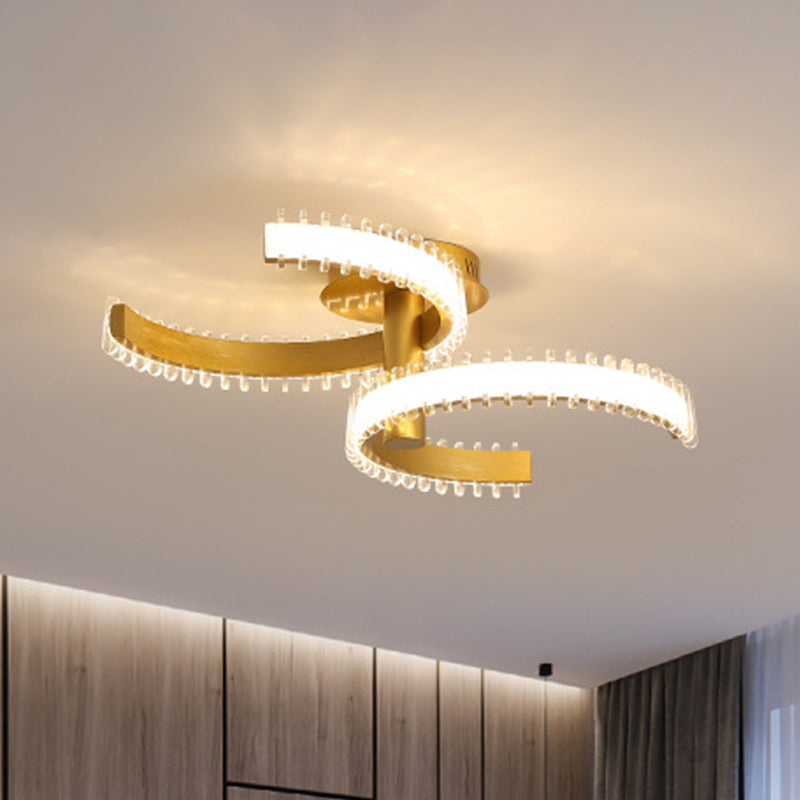 2/3 Tiers C-Shape Semi Flush Lighting Simple Acrylic LED Gold Close to Ceiling Lamp in White/Warm Light Clearhalo 'Ceiling Lights' 'Close To Ceiling Lights' 'Close to ceiling' 'Semi-flushmount' Lighting' 1193900