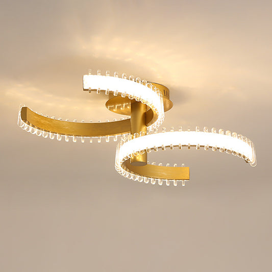 2/3 Tiers C-Shape Semi Flush Lighting Simple Acrylic LED Gold Close to Ceiling Lamp in White/Warm Light Clearhalo 'Ceiling Lights' 'Close To Ceiling Lights' 'Close to ceiling' 'Semi-flushmount' Lighting' 1193902