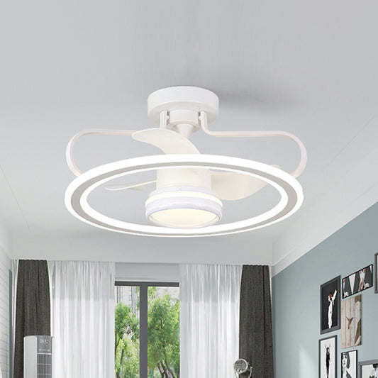 23.5" Wide White Hoop Ceiling Fan Lamp Modern LED Metallic Semi Mount Lighting with 3 Blades Clearhalo 'Ceiling Fans with Lights' 'Ceiling Fans' 'Modern Ceiling Fans' 'Modern' Lighting' 1193905