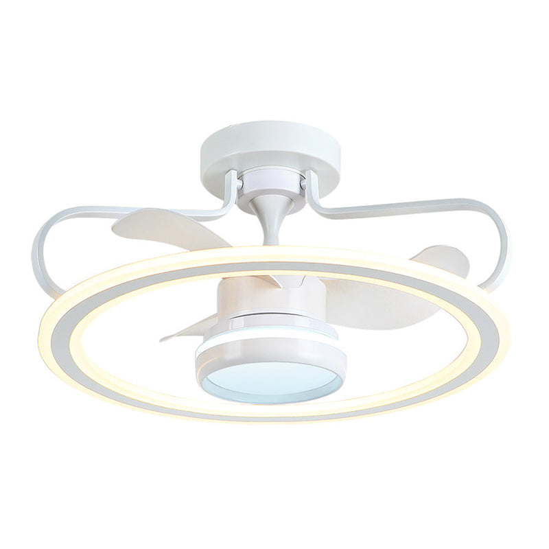 23.5" Wide White Hoop Ceiling Fan Lamp Modern LED Metallic Semi Mount Lighting with 3 Blades Clearhalo 'Ceiling Fans with Lights' 'Ceiling Fans' 'Modern Ceiling Fans' 'Modern' Lighting' 1193906