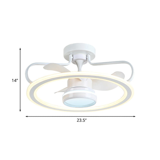 23.5" Wide White Hoop Ceiling Fan Lamp Modern LED Metallic Semi Mount Lighting with 3 Blades Clearhalo 'Ceiling Fans with Lights' 'Ceiling Fans' 'Modern Ceiling Fans' 'Modern' Lighting' 1193907