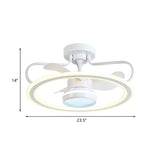 23.5" Wide White Hoop Ceiling Fan Lamp Modern LED Metallic Semi Mount Lighting with 3 Blades Clearhalo 'Ceiling Fans with Lights' 'Ceiling Fans' 'Modern Ceiling Fans' 'Modern' Lighting' 1193907
