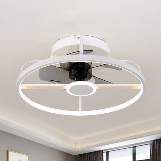 Circle Pendant Fan Light Modernist Metal 18" W LED White Semi Flush Mount Lamp with 3 Grey Blades White Clearhalo 'Ceiling Fans with Lights' 'Ceiling Fans' 'Modern Ceiling Fans' 'Modern' Lighting' 1193908