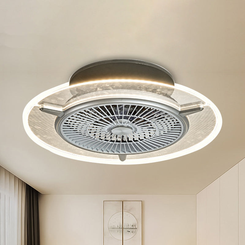 Round Acrylic Hanging Fan Light Modernism Gold/Silver Finish LED Flushmount Lamp, 22" Width Silver Clearhalo 'Ceiling Fans with Lights' 'Ceiling Fans' 'Modern Ceiling Fans' 'Modern' Lighting' 1193916