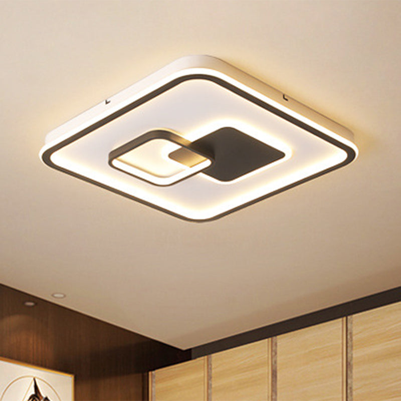 LED Bedroom Ceiling Mounted Fixture Modern Black Flush Light with Squared Acrylic Shade in White/Warm Light, 16"/19.5" W - Black - Clearhalo - 'Ceiling Lights' - 'Close To Ceiling Lights' - 'Close to ceiling' - 'Flush mount' - Lighting' - 1194000