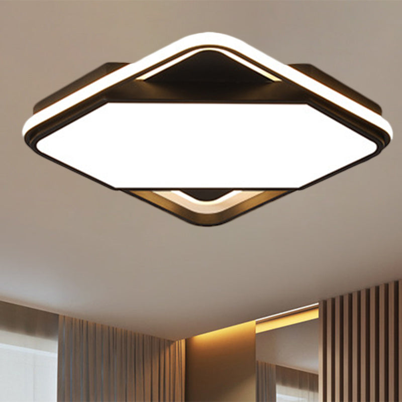 16.5"/20.5" W Squared Bedroom Flush Mount Metal LED Simplicity Flush Lamp in Black, White/Warm Light Black Clearhalo 'Ceiling Lights' 'Close To Ceiling Lights' 'Close to ceiling' 'Flush mount' Lighting' 1194005