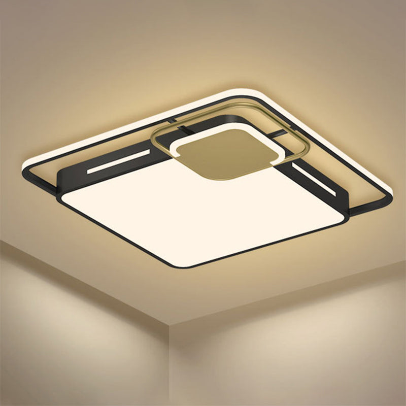 Modernism Square Flush Light Fixture Metallic LED Bedroom Ceiling Flush in Black-Gold, White/Warm Light - Black-Gold - Clearhalo - 'Ceiling Lights' - 'Close To Ceiling Lights' - 'Close to ceiling' - 'Flush mount' - Lighting' - 1194010