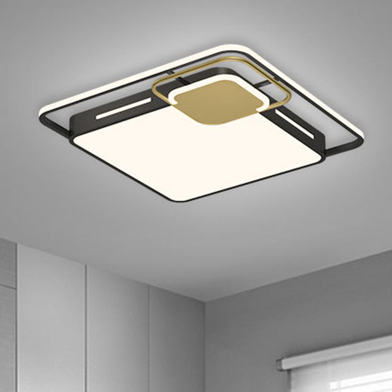 Modernism Square Flush Light Fixture Metallic LED Bedroom Ceiling Flush in Black-Gold, White/Warm Light - Clearhalo - 'Ceiling Lights' - 'Close To Ceiling Lights' - 'Close to ceiling' - 'Flush mount' - Lighting' - 1194011