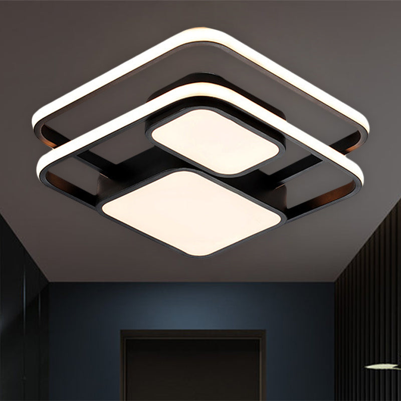 Metallic Squared Flush Mounted Lamp Contemporary White/Black LED Flush Light in White/Warm Light, 16.5"/20.5" W - Black - Clearhalo - 'Ceiling Lights' - 'Close To Ceiling Lights' - 'Close to ceiling' - 'Flush mount' - Lighting' - 1194014