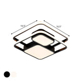Metallic Squared Flush Mounted Lamp Contemporary White/Black LED Flush Light in White/Warm Light, 16.5"/20.5" W - Clearhalo - 'Ceiling Lights' - 'Close To Ceiling Lights' - 'Close to ceiling' - 'Flush mount' - Lighting' - 1194017