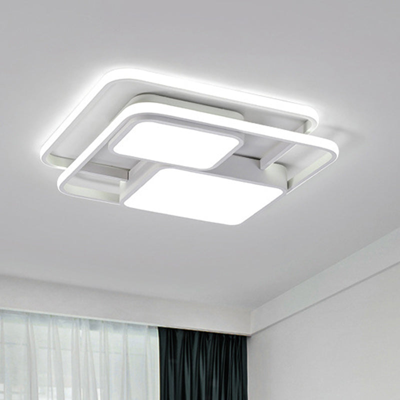 Metallic Squared Flush Mounted Lamp Contemporary White/Black LED Flush Light in White/Warm Light, 16.5"/20.5" W - White - Clearhalo - 'Ceiling Lights' - 'Close To Ceiling Lights' - 'Close to ceiling' - 'Flush mount' - Lighting' - 1194019