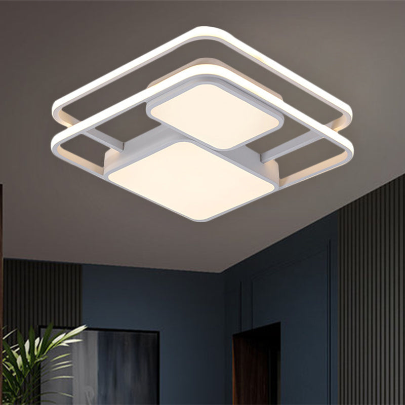 Metallic Squared Flush Mounted Lamp Contemporary White/Black LED Flush Light in White/Warm Light, 16.5"/20.5" W - Clearhalo - 'Ceiling Lights' - 'Close To Ceiling Lights' - 'Close to ceiling' - 'Flush mount' - Lighting' - 1194020