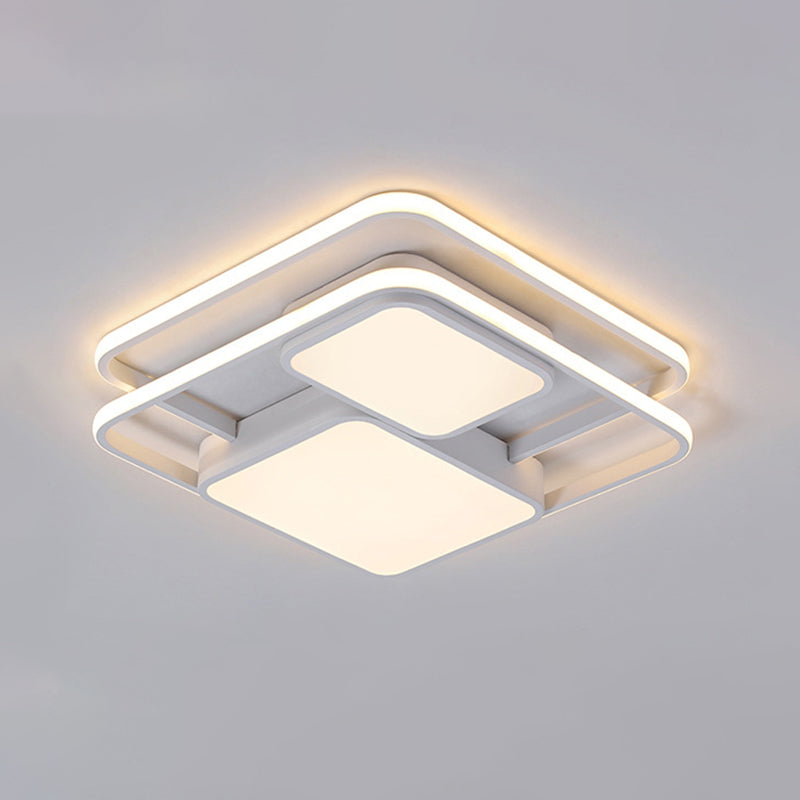 Metallic Squared Flush Mounted Lamp Contemporary White/Black LED Flush Light in White/Warm Light, 16.5"/20.5" W - Clearhalo - 'Ceiling Lights' - 'Close To Ceiling Lights' - 'Close to ceiling' - 'Flush mount' - Lighting' - 1194022