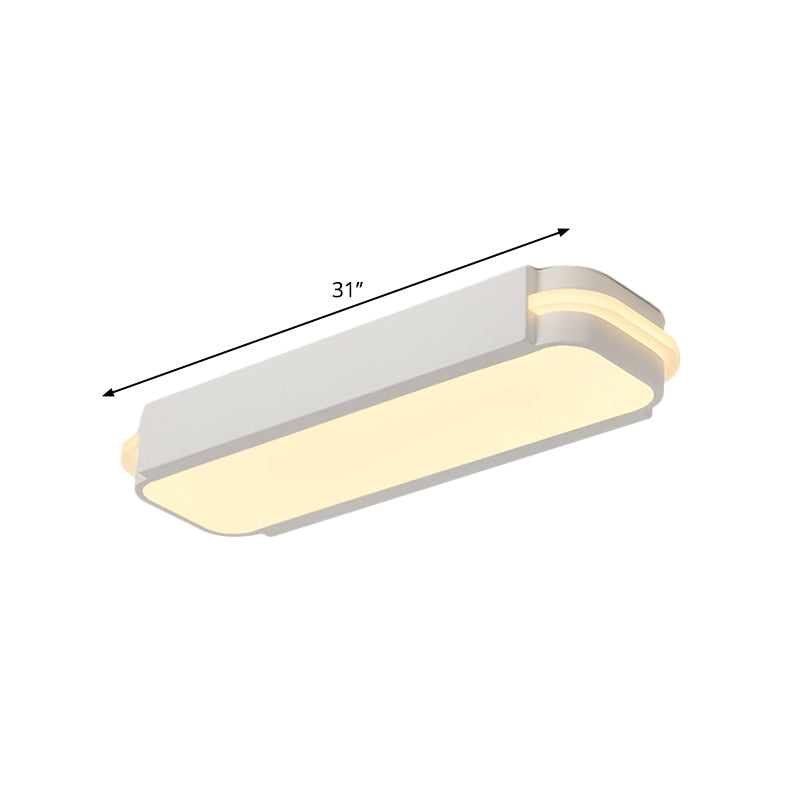 Rectangle Metal Flush Lamp Fixture Minimalist LED White Flush Mount Light in White/Warm Light, 19"/23"/31" L - Clearhalo - 'Ceiling Lights' - 'Close To Ceiling Lights' - 'Close to ceiling' - 'Flush mount' - Lighting' - 1194038