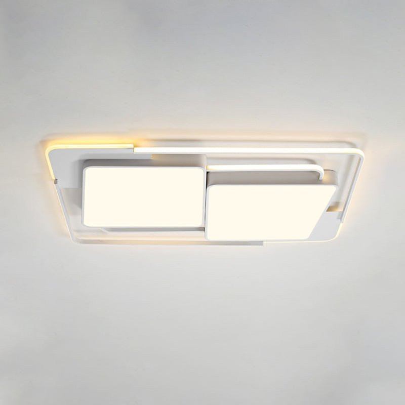 Metal Rectangular Flush Ceiling Light Modern White/Black LED Flush Lamp Fixture in White/Warm Light for Living Room - Clearhalo - 'Ceiling Lights' - 'Close To Ceiling Lights' - 'Close to ceiling' - 'Flush mount' - Lighting' - 1194049